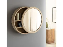 Made In Meubles Espejo De Pared|Espejo^Espejo con estantes en madera de mango Juliet Color natural claro