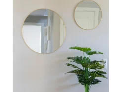 Online ebuy24 Espejo de aluminio redondo con marco marrón claro Ø 80 cm Dorado