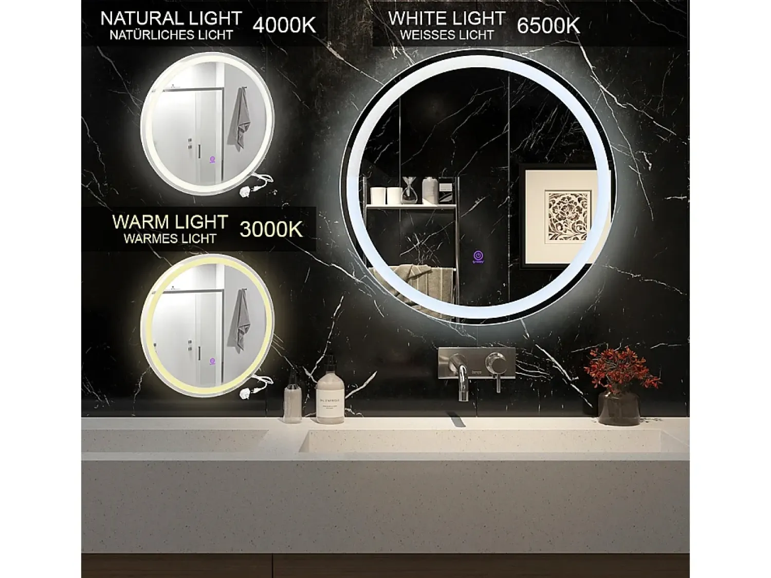 Vicco Espejo de baño 70x4x70 lumos Blanco