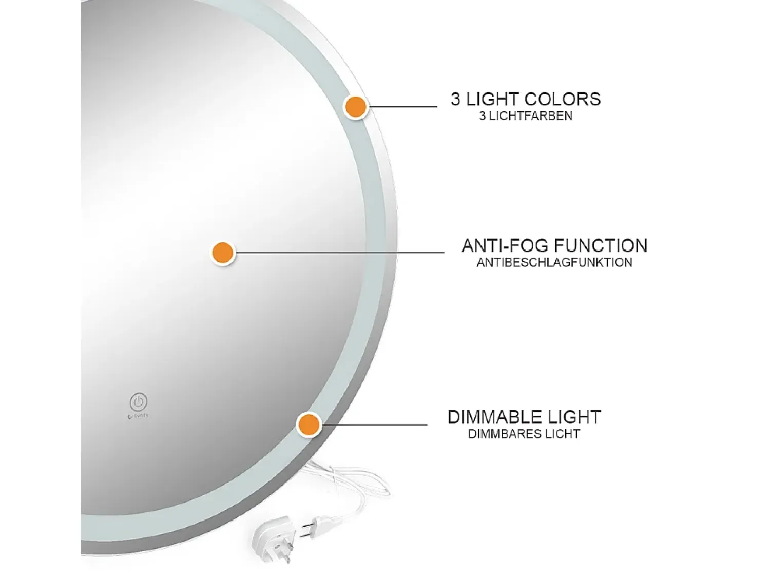 Vicco Espejo de baño 70x4x70 lumos Blanco