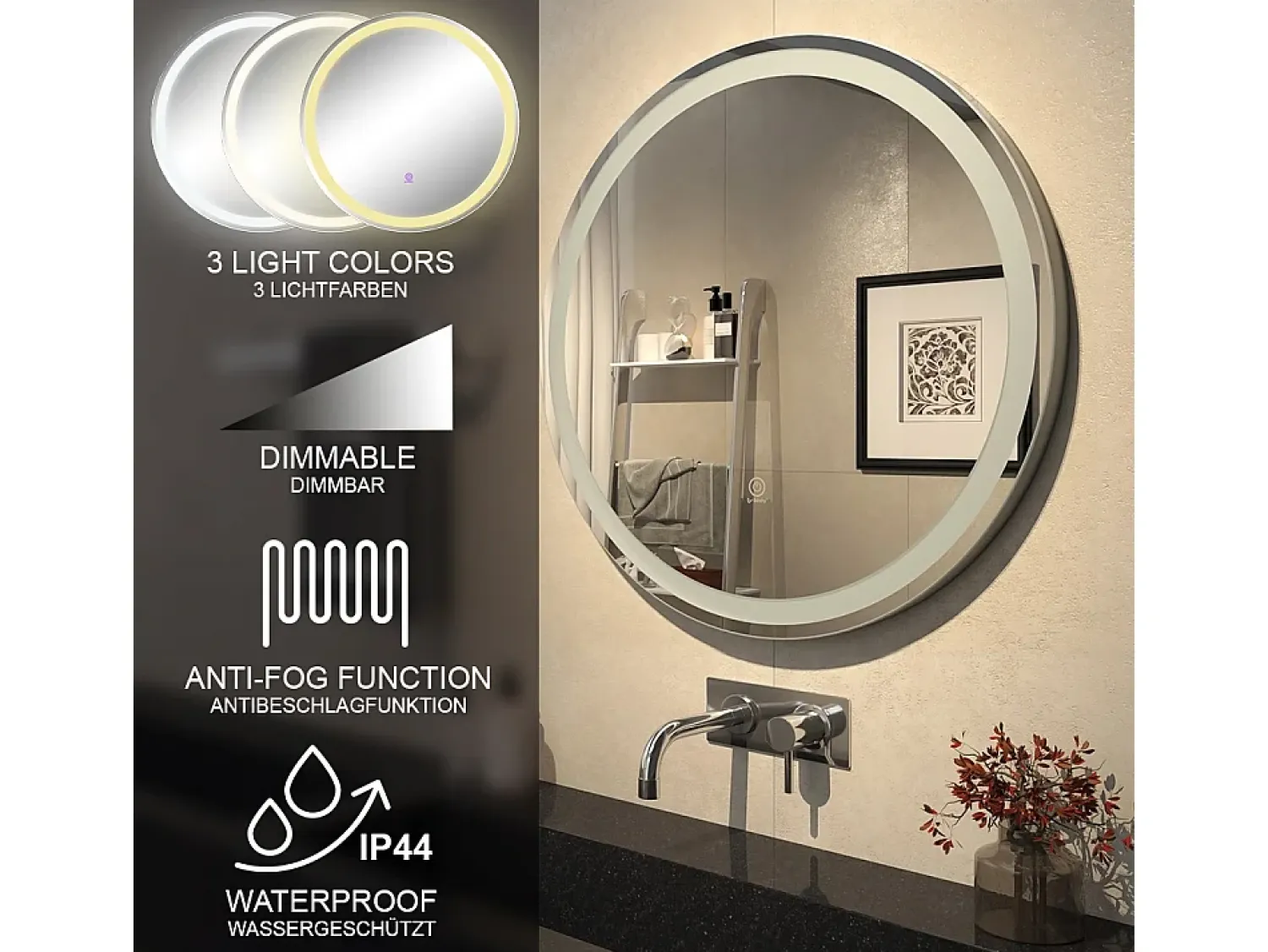 Vicco Espejo de baño 70x4x70 lumos Blanco