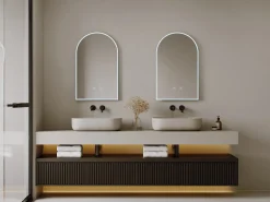 OZAIA Espejo De Pared|Espejo^Espejo de baño con forma de arco antivaho con luces LED, Ancho 50 cm, ARCADI Transparente