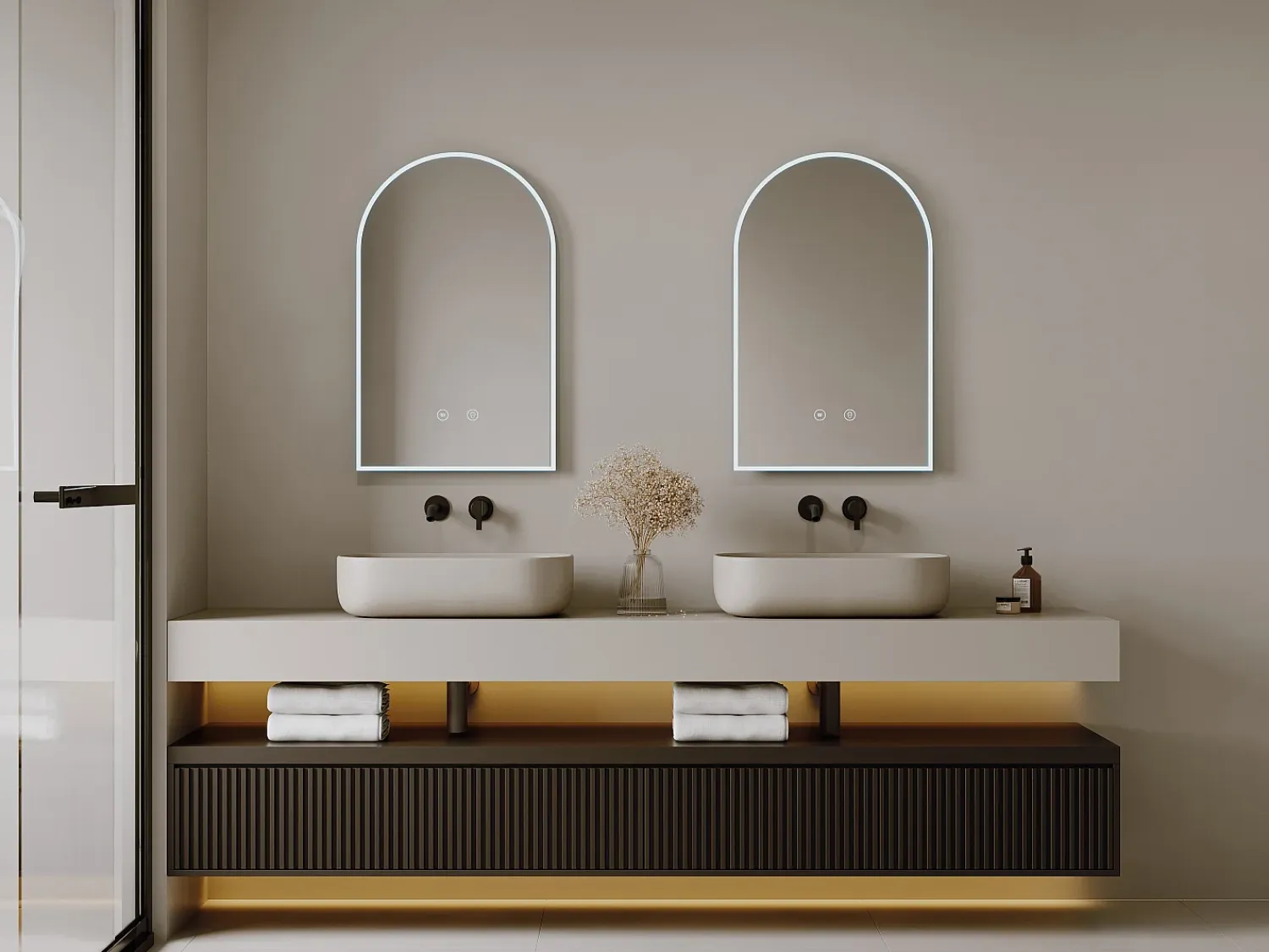OZAIA Espejo De Pared|Espejo^Espejo de baño con forma de arco antivaho con luces LED, Ancho 50 cm, ARCADI Transparente