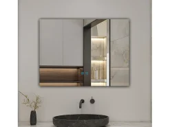 New Aica Espejo de baño con LED,80 x 60 cm, con iluminación LED de tres colores,rectangular, función antivaho, memoria de apagado y brillo ajustable. Transparente