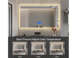 Discount Espejo de baño LED 100x60 cm - Iluminación, Táctil, Antivaho, Reloj, Temperatura, Regulable Transparente