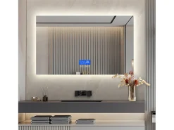 Discount Espejo de baño LED 100x60 cm - Iluminación, Táctil, Antivaho, Reloj, Temperatura, Regulable Transparente