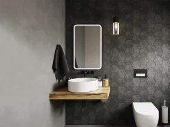 Sale OZAIA Espejo de baño rectangular iluminado LIMORICO 50x80 cm Negro