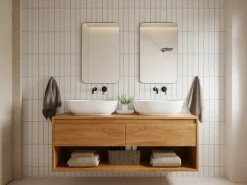 Clearance OZAIA Espejo de baño rectangular con borde , 50x80cm, DEMETRIA Dorado