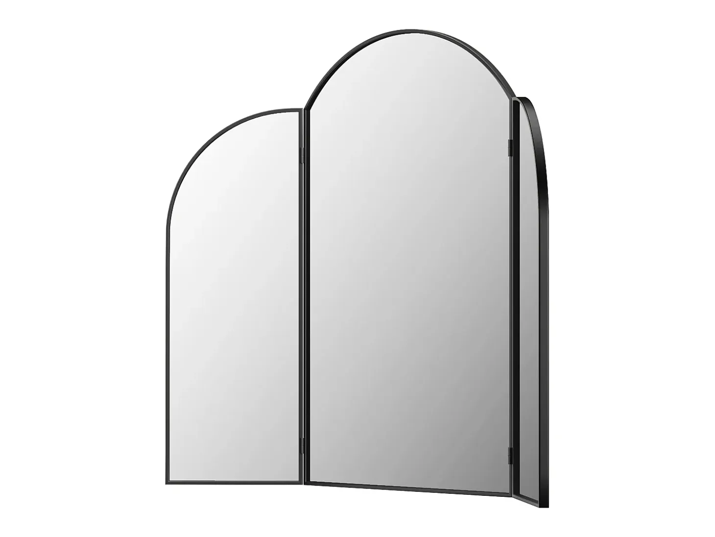 Espejo de barbero tríptico en metal dorado - An. 85 x Alt. 70.5 cm, Negro, QIANA