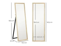Sale Espejo de cuerpo entero con marco de madera natural y blanca, 162,6x53,5 cm, espejo de cuerpo entero, soporte incluido Blanco