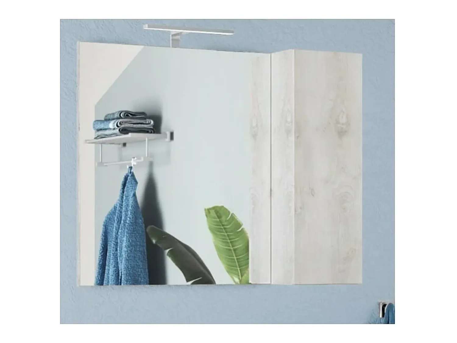 Meublorama Espejo^Espejo de diseño con almacenamiento, 92x75 cm, colección ISORA, color efecto madera Blanco