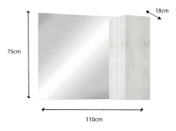 Meublorama Espejo^Espejo de diseño con almacenamiento, 110x75 cm, colección ISORA, color efecto madera Blanco