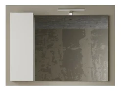 Meublorama Espejo^Espejo de diseño con almacenamiento, 110x75 cm, colección BURA, color brillante y concreto. Blanco