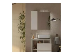 Espejo de diseño con almacenamiento, 78x75 cm, colección BURA, color blanco brillante y hormigón