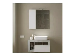 Espejo de diseño con almacenamiento, 78x75 cm, colección BURA, color blanco brillante y hormigón