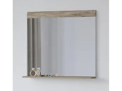 Meublorama Espejo De Pared|Espejo^Espejo de diseño OHIO – 83x72 cm – Roble claro con estante integrado Marru00f3n