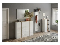 Discount Meublorama Espejo de entrada de diseño, 110x68 cm, colección KEY, marco brillante lacado. Blanco