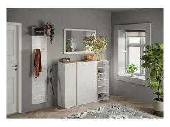 Discount Meublorama Espejo de entrada de diseño, 110x68 cm, colección KEY, marco brillante lacado. Blanco