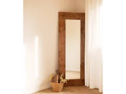 Outlet DECOWOOD Espejo de madera maciza tono roble oscuro de 165x65cm - IZAL - Marru00f3n