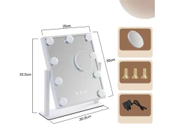 Best NETTLIFE Espejo de maquillaje iluminado Hollywood Mirror - Espejo de tocador con 9 LED, espejo cosmético pequeño con luz giratoria de 3 modos Blanco