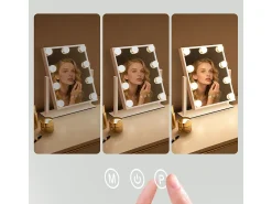 Best NETTLIFE Espejo de maquillaje iluminado Hollywood Mirror - Espejo de tocador con 9 LED, espejo cosmético pequeño con luz giratoria de 3 modos Blanco