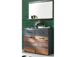 Les Tendances Espejo De Pared|Espejo^Espejo de pared con estante en roble oscuro y melamina gris Orcel Multicolor