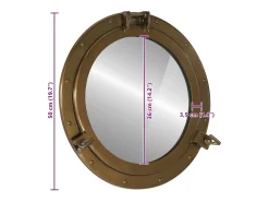 Sale Espejo de pared con forma de ojo de buey Ø50 cm aluminio y cristal Marru00f3n