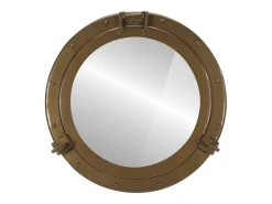 Sale Espejo de pared con forma de ojo de buey Ø50 cm aluminio y cristal Marru00f3n
