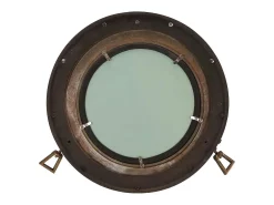 Sale Espejo de pared con forma de ojo de buey Ø50 cm aluminio y cristal Marru00f3n