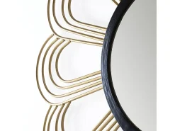 Espejo de pared de diseño SUNA en metal dorado y negro - Ø 81 cm
