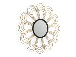 Espejo de pared de diseño SUNA en metal dorado y negro - Ø 81 cm