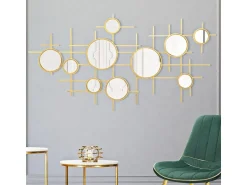 New Espejo de pared geométrico con múltiples espejos redondos 117x61cm Gloxy Dorado