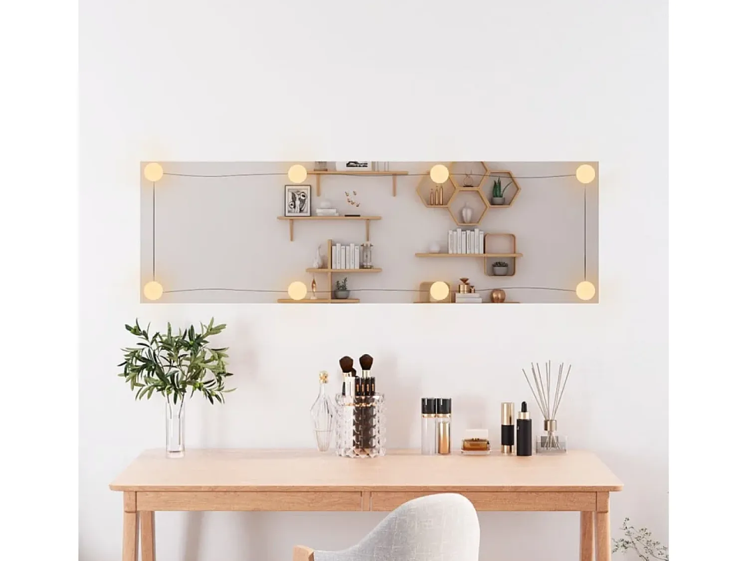 Best Espejo de pared rectangular con luces LED vidrio 30x100 cm ES866563 Plateado