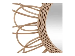 Espejo de pared redondo Flor en ratán beige 56 cm con espejo central de 23,5 cm para fijar en la pared