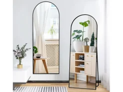 Sale Espejo de pie arqueado 177×77 cm con marco – Diseño elegante y vintage, versátil (colgar o colocar) Negro