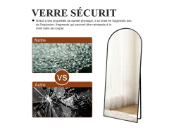 Sale Espejo de pie arqueado 177×77 cm con marco – Diseño elegante y vintage, versátil (colgar o colocar) Negro