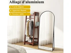 Sale Espejo de pie arqueado 177×77 cm con marco – Diseño elegante y vintage, versátil (colgar o colocar) Negro