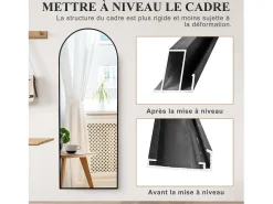 Sale Espejo de pie arqueado 177×77 cm con marco – Diseño elegante y vintage, versátil (colgar o colocar) Negro