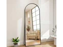 Sale Espejo de pie arqueado 177×77 cm con marco – Diseño elegante y vintage, versátil (colgar o colocar) Negro