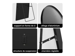 Sale Espejo de pie arqueado 177×77 cm con marco – Diseño elegante y vintage, versátil (colgar o colocar) Negro