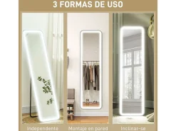 Espejo de pie Atlantis Homcom luz LED ajustable negro 150x40 cm