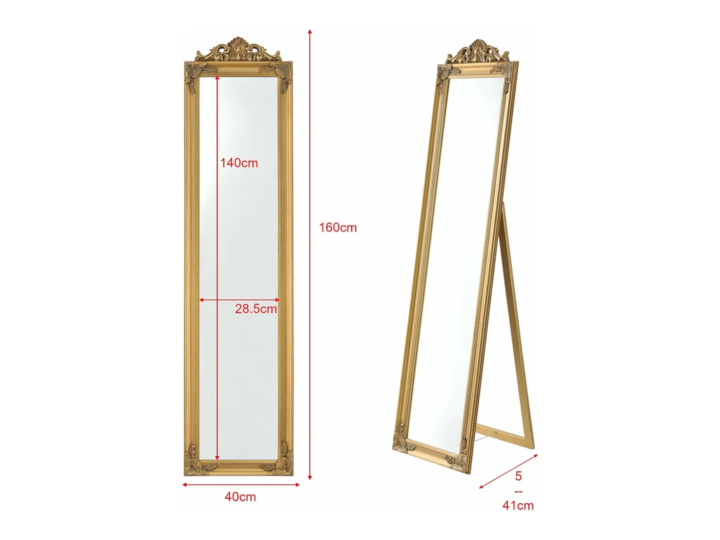 Espejo de pie inclinable 160 x 40 cm dorado 03_0007962