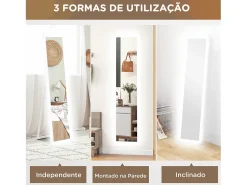 Homcom Espejo^Espejo de pie Nerpio luz LED ajustable 160x40 cm Blanco