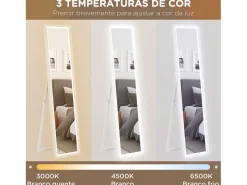Homcom Espejo^Espejo de pie Nerpio luz LED ajustable 160x40 cm Blanco