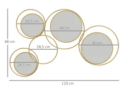 Homcom Espejo De Pared|Espejo^Espejo decorativo Dilux 4 espejos 68x110x2 cm Dorado