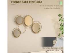 Homcom Espejo De Pared|Espejo^Espejo decorativo Dilux 4 espejos 68x110x2 cm Dorado