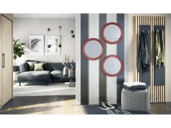 Espejo De Pared|Espejo^Espejo Globe 50 cm juego de 3, 3 espejos de pared redondos decorativos para pasillo y salón con marco de MDF en burdeos de alto brillo Granate