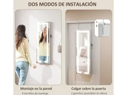 Homcom Espejo De Pared|Espejo^Espejo joyero Selene con luz LED 118x44x16 cm Blanco