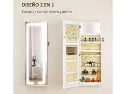 Homcom Espejo De Pared|Espejo^Espejo joyero Selene con luz LED 118x44x16 cm Blanco