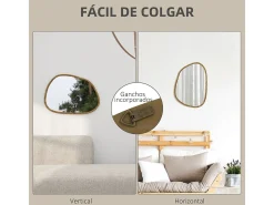 Homcom Espejo De Pared|Espejo^Espejo Kendra forma irregular marco madera natural 50x70x2,1 cm Color natural claro